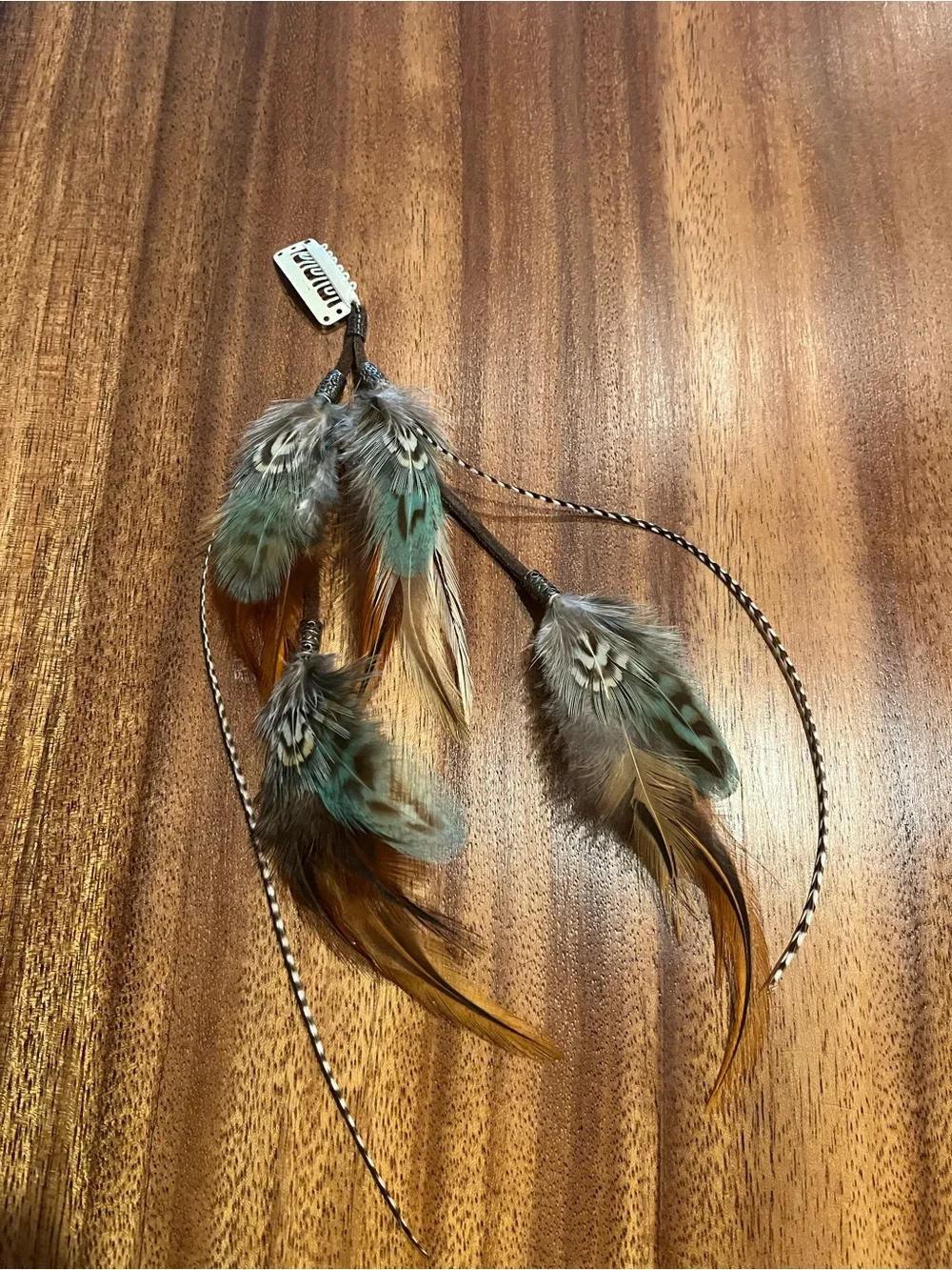 Feather Hair Extension Accessory in Brown and Teal